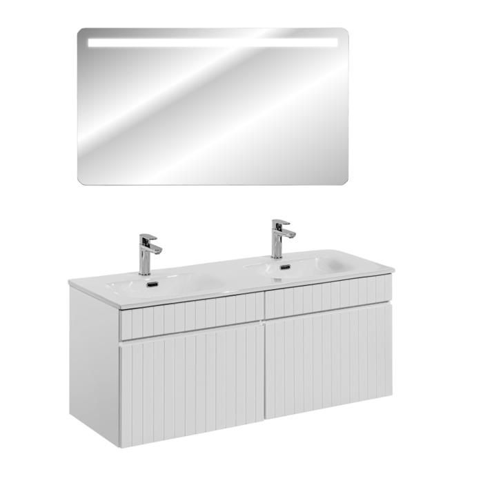Dubbele wastafel met ingebouwde spiegel - 120 cm - Emblematic White
