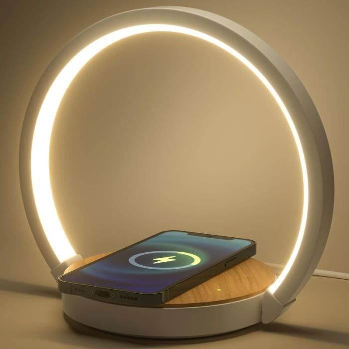 Lampe de Chevet Tactile LED à Poser - LANGTU - 3 Niveaux de Luminosité - Chargeur Induction