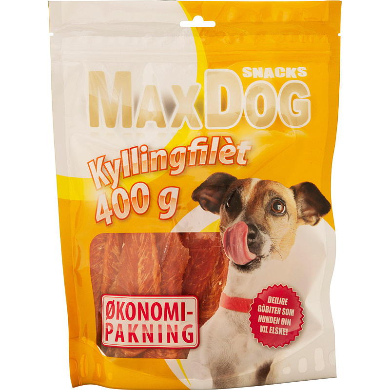 MaxDog Hundsnacks 400 g, kycklingfilé, MaxDog