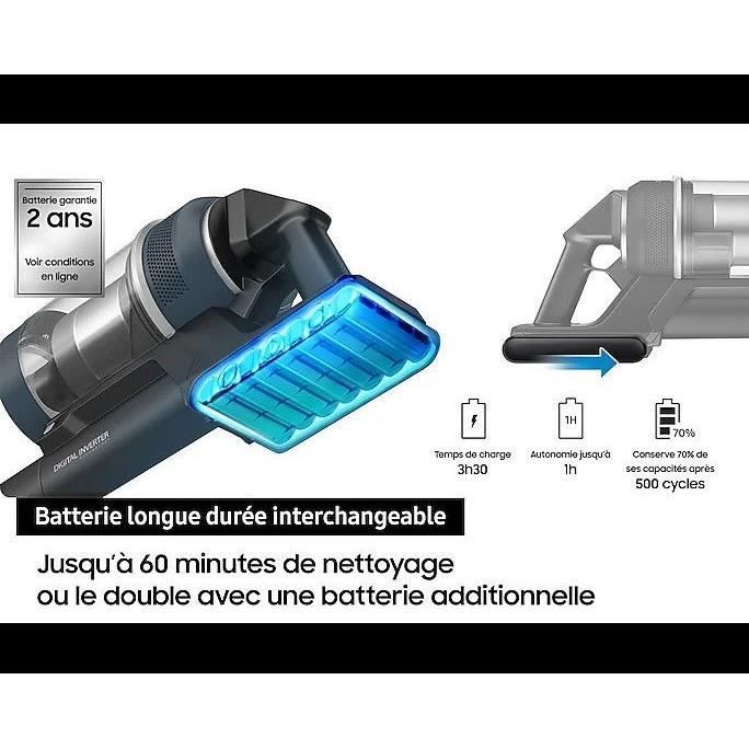 SAMSUNG Jet 75E Complete VS20B75CR5 - Aspiradora de mano inalámbrica - Potencia de 200 AW - Autonomía de 60 min - Base de montaje en pared - 3 cepillos