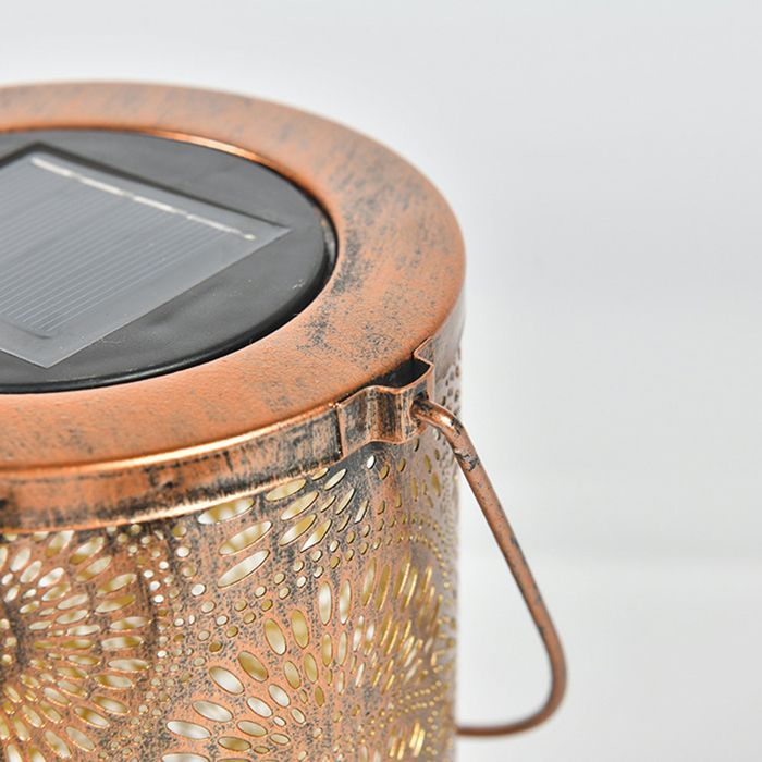 Hangende metalen buitenlantaarn op zonne-energie, groot, bronskleurig, chrysant.