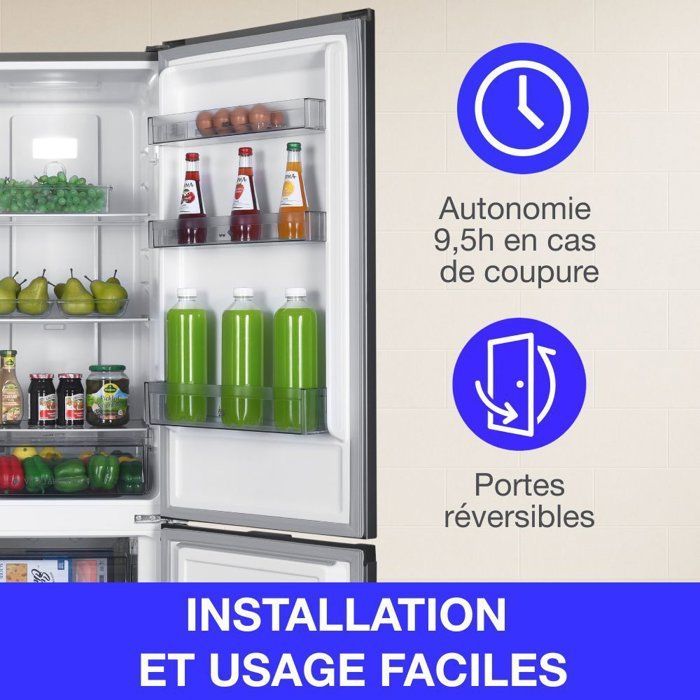 Frigorífico Continental Edison CEFC251NFS con congelador inferior - Sin escarcha (congelador y refrigerador) - 253 L - Clase energética E - Acero inoxidable
