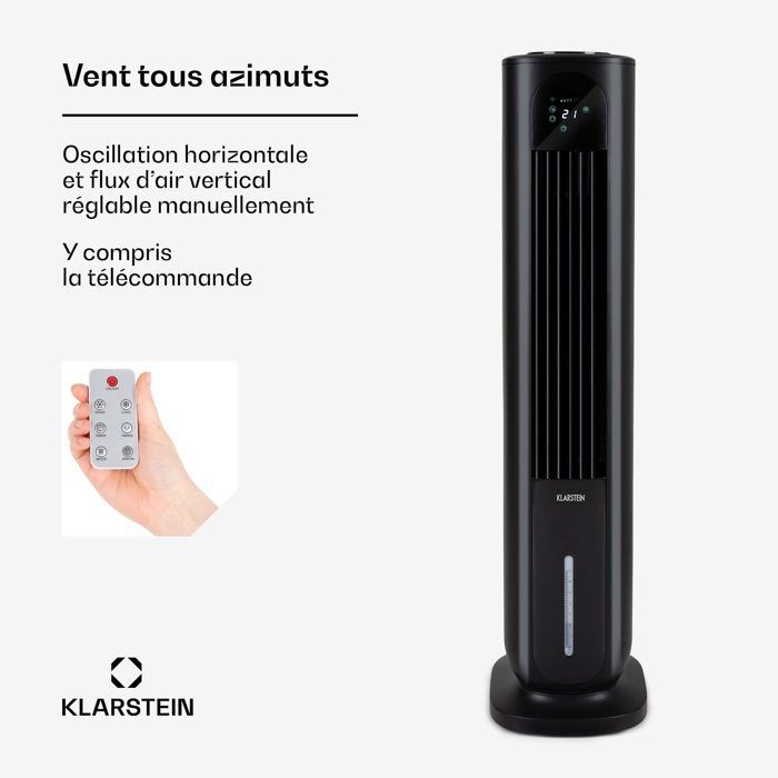 Enfriador de aire inteligente Klarstein Polar Tower - Ventilador 4 en 1 - 3306 m³/h - 7 l - Negro