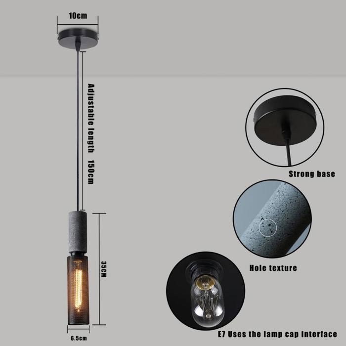 WOTTES Lustre Industriel Rétro En Maille Avec Abat-Jour En Fer Noir, Simple Moderne Nordique Suspension En Ciment, 6.5*35cm, 1pcs