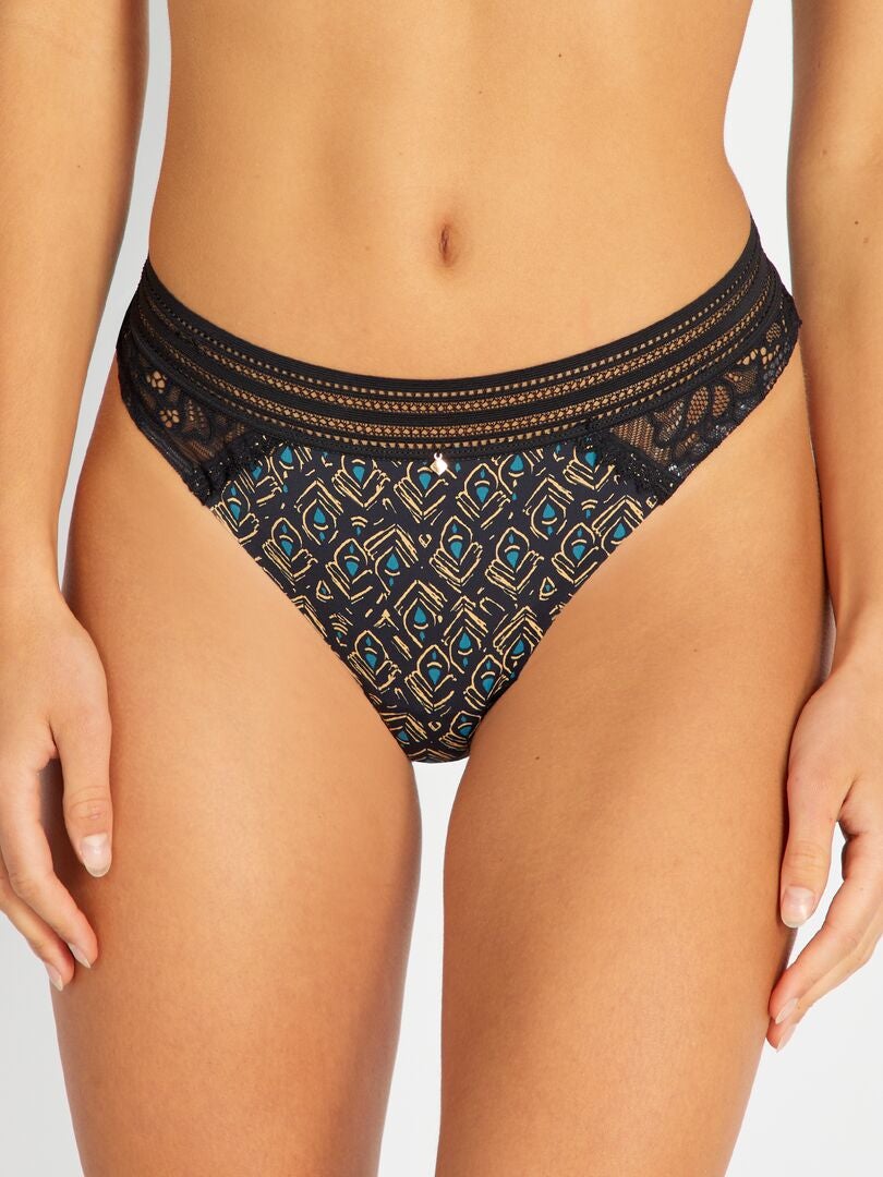 Lingeriestring met mojito-print - ZWART