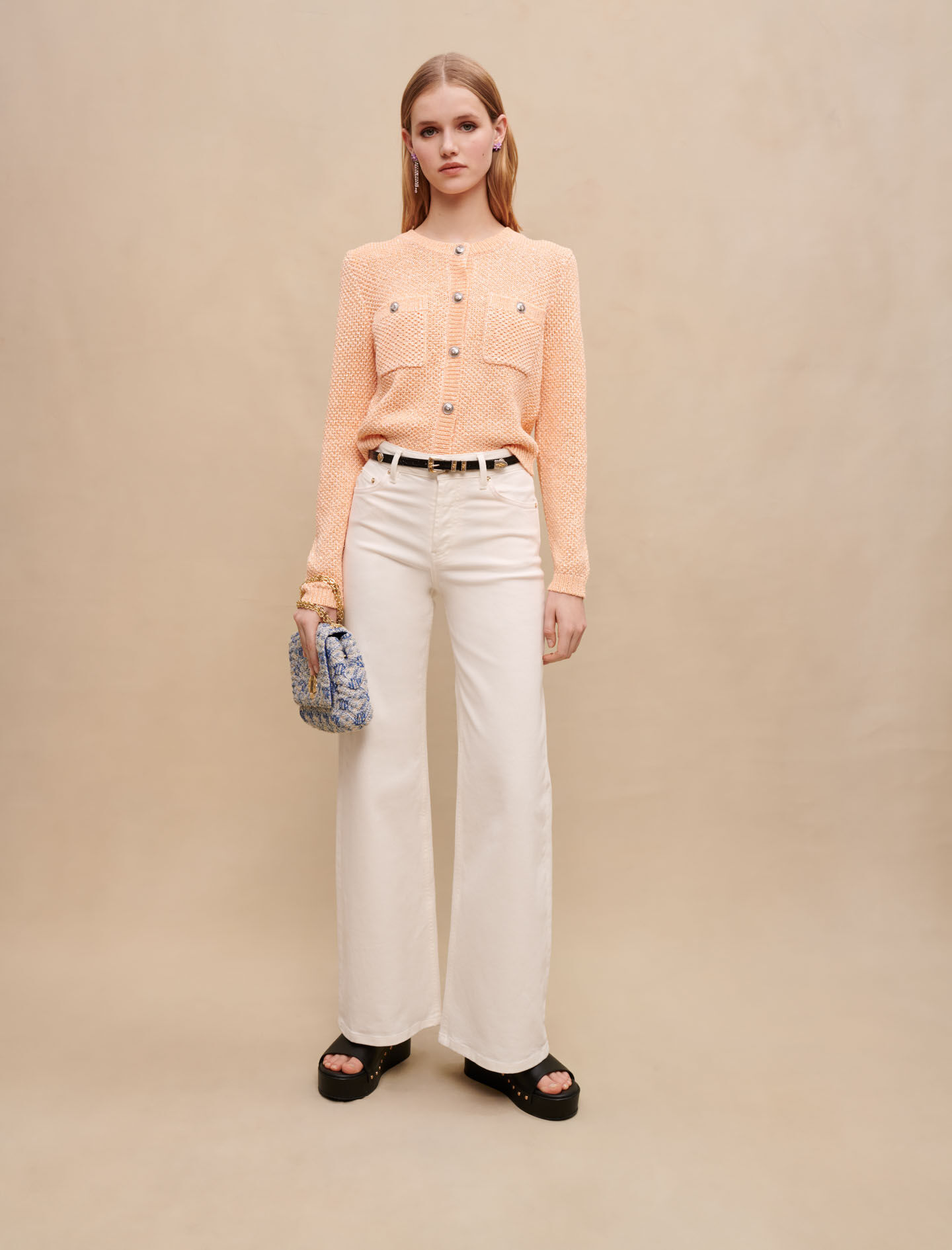 Gebreid vest met pailletten - Oranje