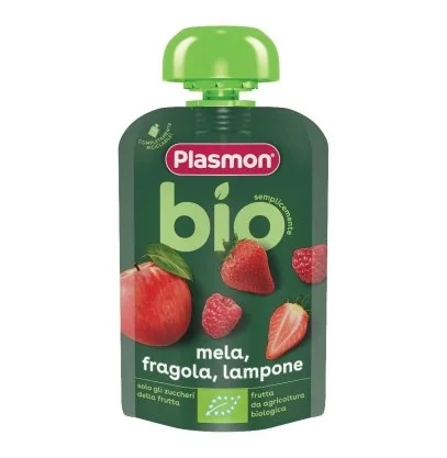 PLASMON Plasmon Bio pouch Appel Aardbei Framboos 100G vanaf 6 maanden