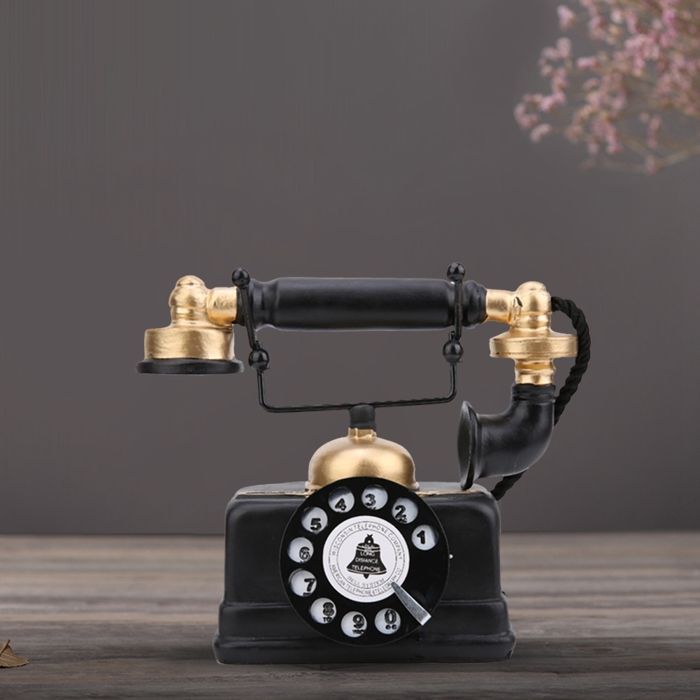 Vintage-Retro-Telefon mit Schnur und Festnetzanschluss, Dekoration für Zuhause oder Büro, schwarz