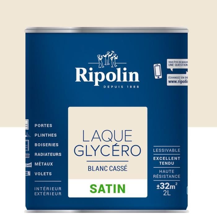 RIPOLIN Laque Glycéro Déco pour Intérieur & Extérieur  - Blanc Cassé Satin, 2L
