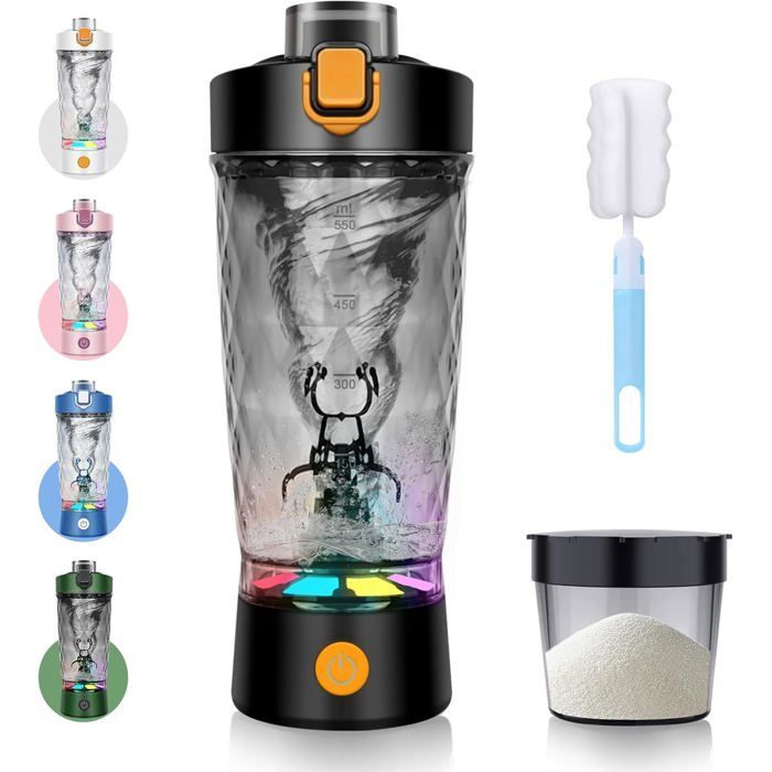 Shaker-Fitness-Shake cup-Shaker cup électrique-Shaker protéiné électrique avec compartiment à poudre-650 ml-Pour poudres-Noir