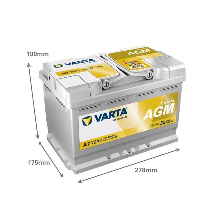 Batería Start-Stop VARTA A7 SILVER dynamic AGM XEV Ready 12V 70Ah 760A