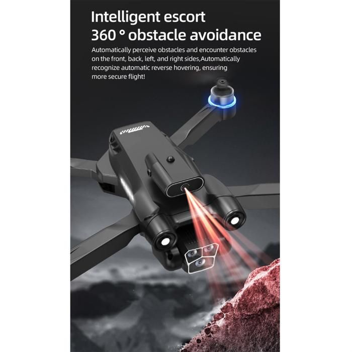 Professional drone with dual 5G cameras, 50x zoom, optical flow positioning, 360° obstacle avoidance, and stable flight.
