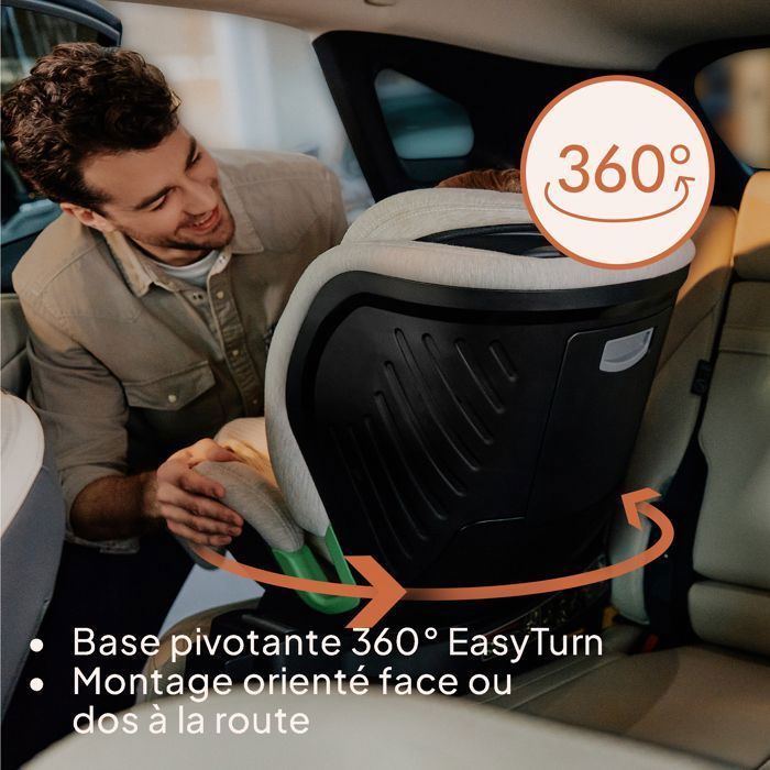 LIONELO Harmony iSize Kindersitz, 40–150 cm, 360° drehbar, ISOFIX, 60 % Bambus, Gruppe 0+/1/2/3, Beige
