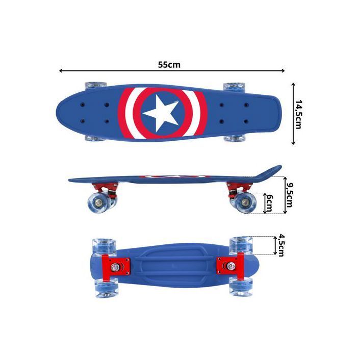 MARVEL Avengers CAPTAIN AMERICA Fish Skateboard for children, 55 cm, non-slip deck, stable for children 20-50 kg