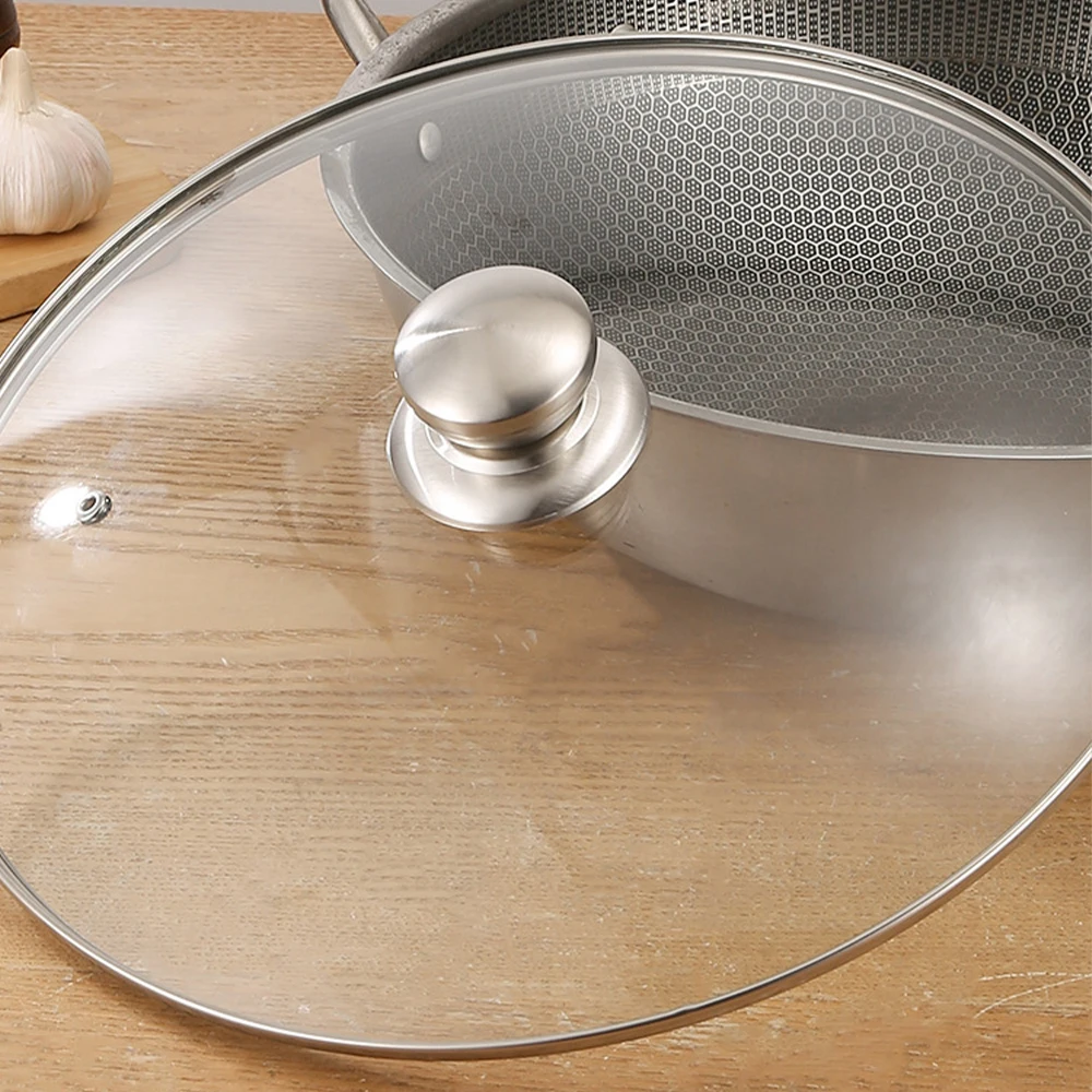 Couvercle de casserole en verre trempé, couvercle de poêle à rebord en acier inoxydable, couvercle rond en verre anti-éclaboussures et incassable pour poêle de cuisine polyvalente.