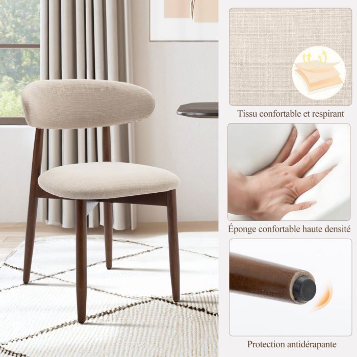 Set of 6 sturdy and elegant chairs in a minimalist Nordic style, ideal for the dining room and kitchen - Beige
