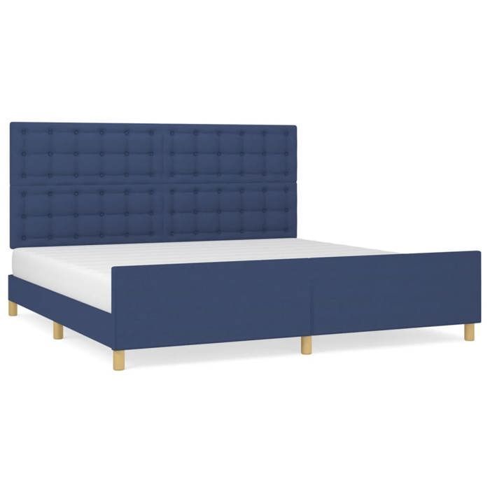 Estructura de cama vidaXL con cabecero, azul, 200 x 200 cm, tela, 3125411