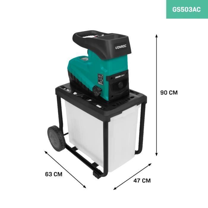 Tuinversnipperaar - 2800W – Stille inductiemotor – Versnippert tuinafval tot Ø45 mm – Opvangbak van 60 liter