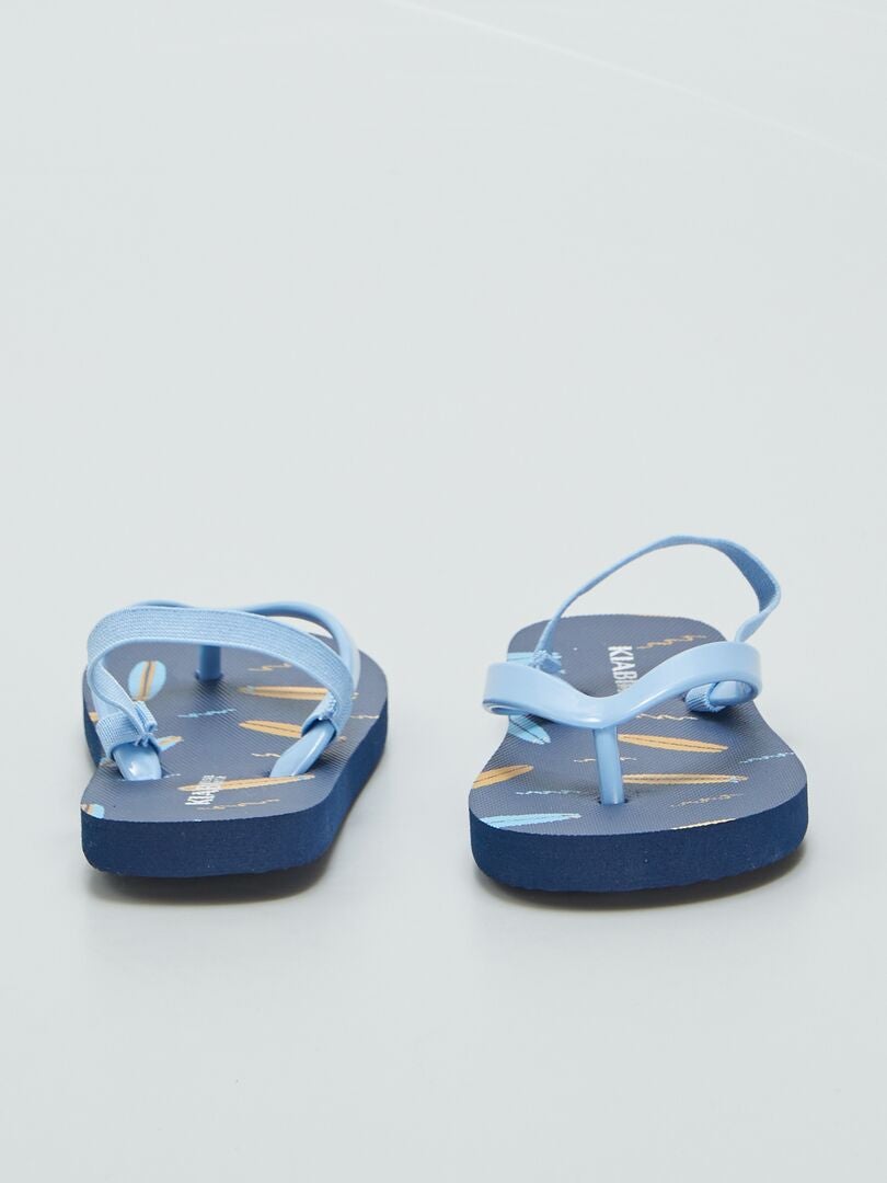 Teenslippers met tropische print en elastische band - BLAUW