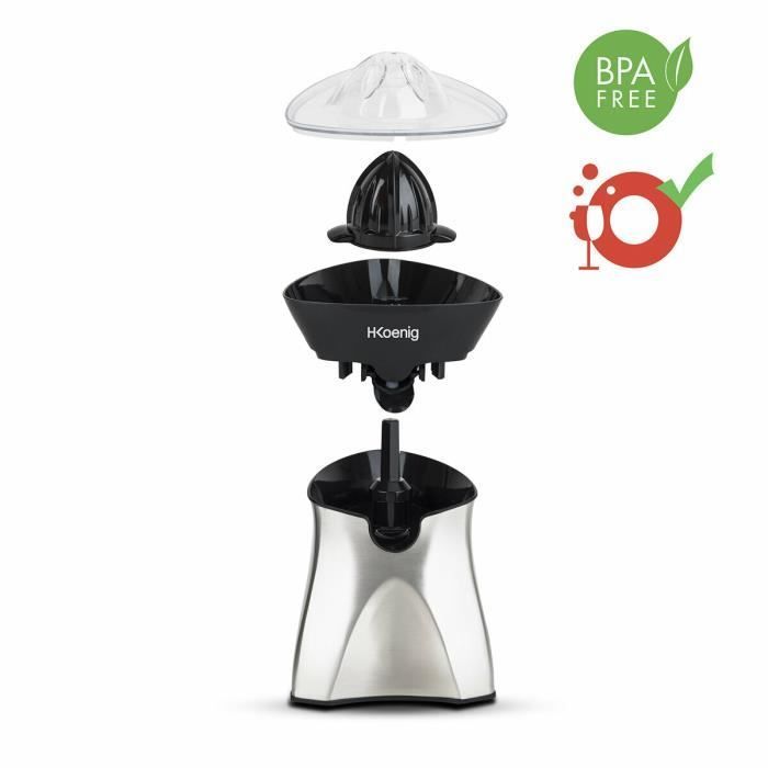 Presse-agrume électrique - H.KOENIG AGR60 - 2 cônes interchangeables - Bec verseur anti-goutte - Inox