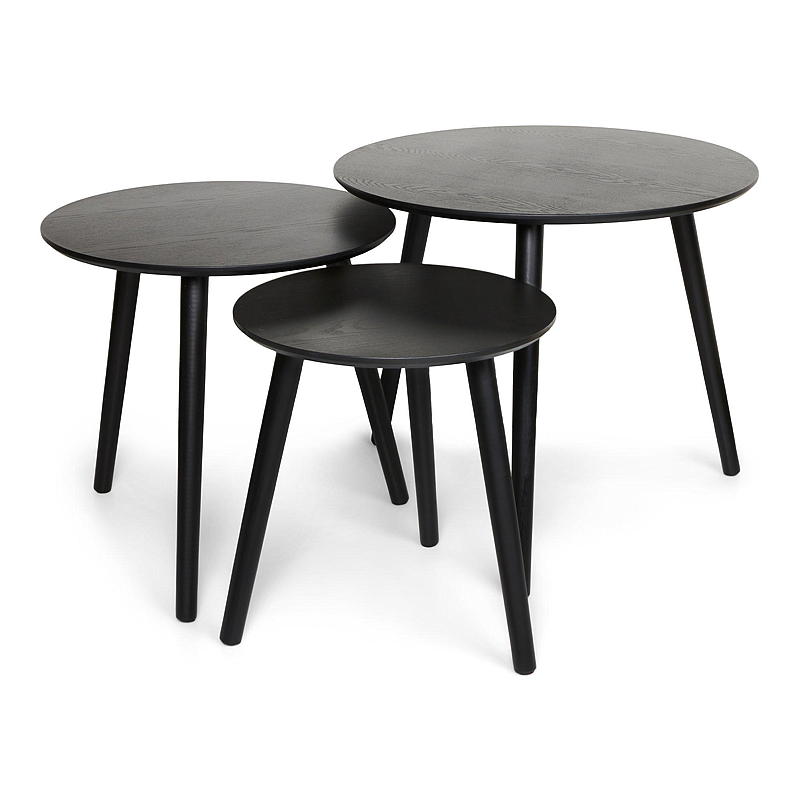 Table d'appoint s/3 ø 60/48/40 cm MDF frêne noir