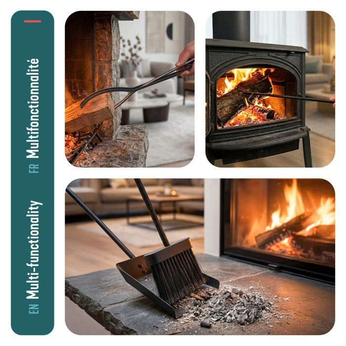 Soporte metálico para leña VOUNOT® para chimenea - Estante para almacenar leña con 4 herramientas incluidas - Negro