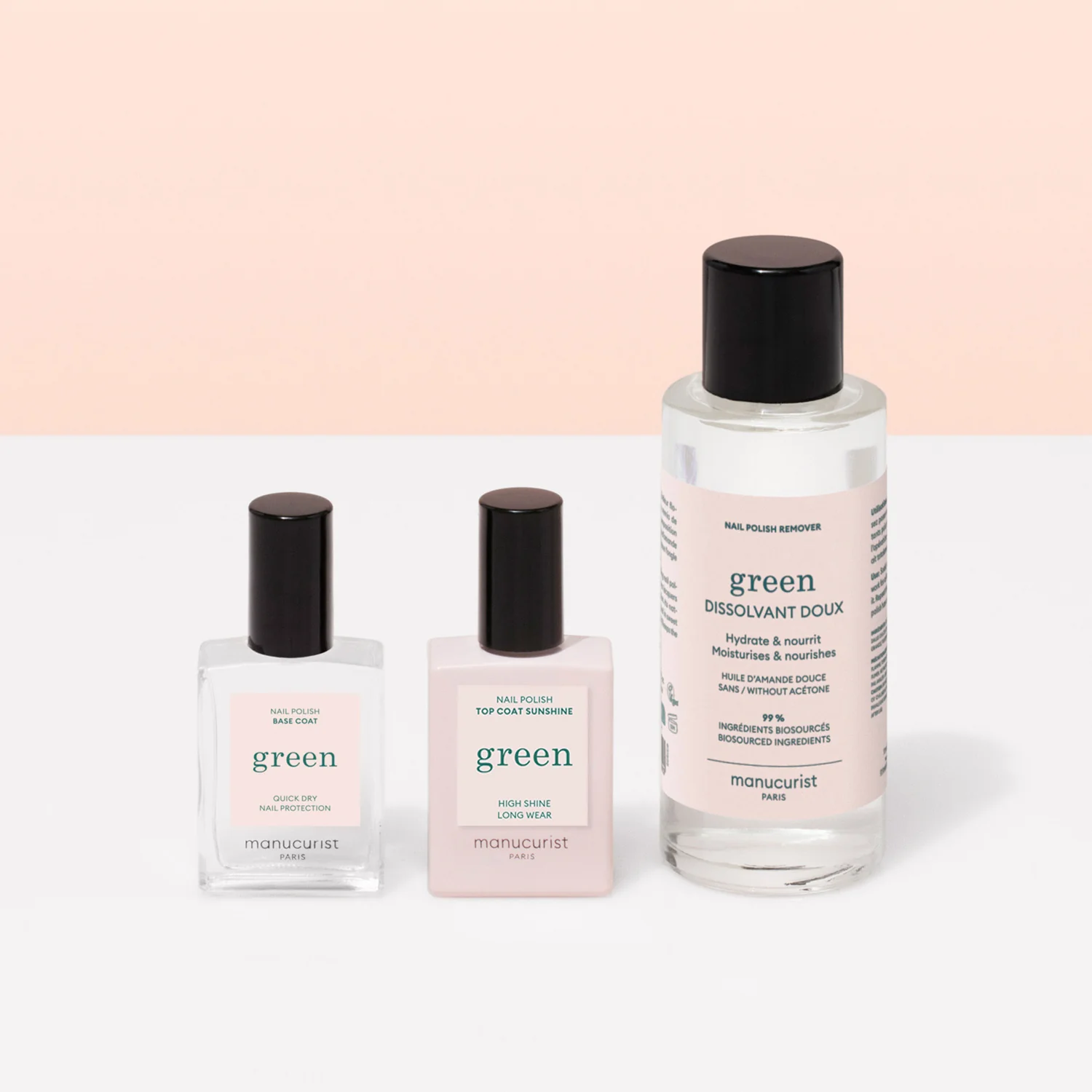 Vernis à ongles Green™ Trio Base Top Dissolvant Green™