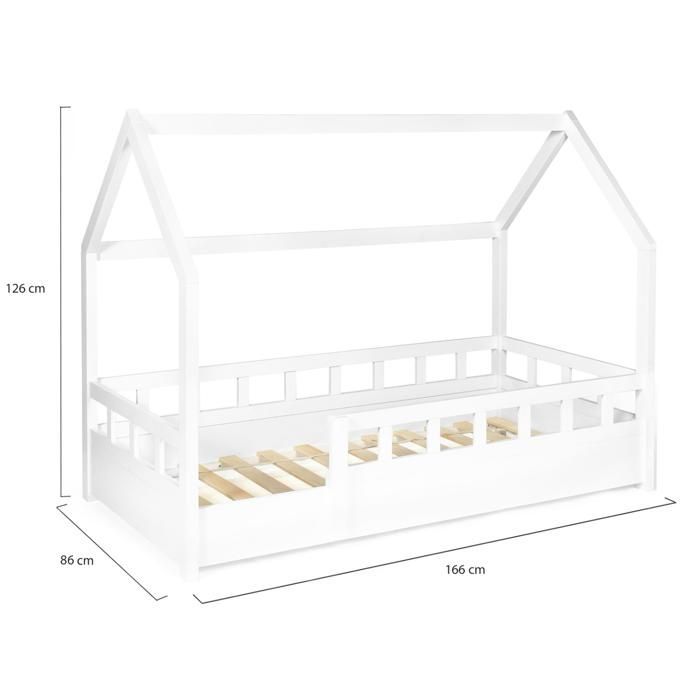 IDMARKET NEREE lasten mökkisänky 80 x 160 CM valkoinen, sälepohjalla ja kaiteilla