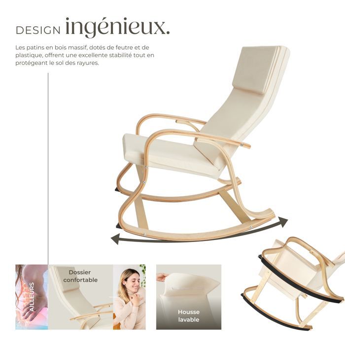 Mecedora - TECTAKE - ROCA mecedora de madera 65 x 94 x 100 cm - Beige