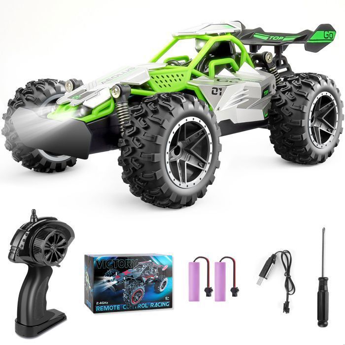 Carro todo-terreno com controle remoto - 2,4 GHz - Veículo off-road de alta velocidade (15 km/h) com farol - Verde