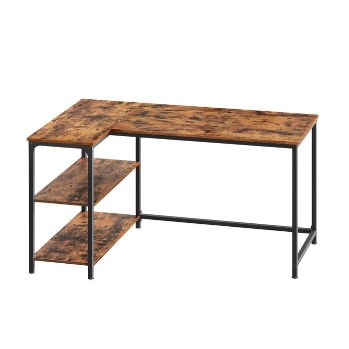 L-shaped desk, adjustable shelves with storage, 120 x 80 cm, brown