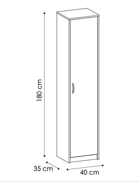 Armoire de rangement 1 porte - 40x35x180 cm - Armoire bureau chambre 4 étagères - Meuble de rangement multi-usages - Blanc