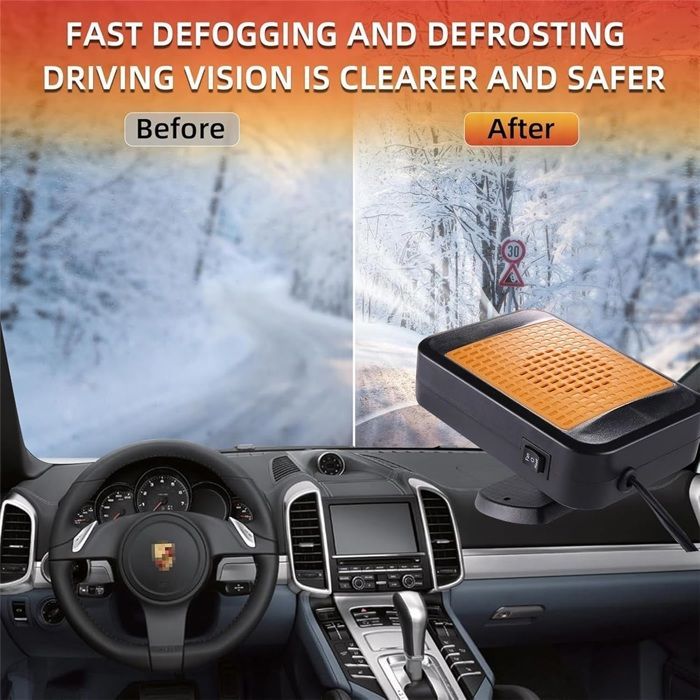 Calefactor portátil para coche, 12 V 200 W, 2 en 1: calefactor y enfriador, desempañador de parabrisas, rotación de 360 grados.