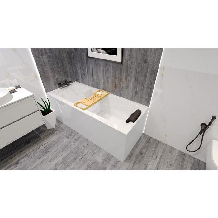 Modern 4-in-1 rechthoekig bad 180x80 cm + hoofdsteun, badafvoer en poten