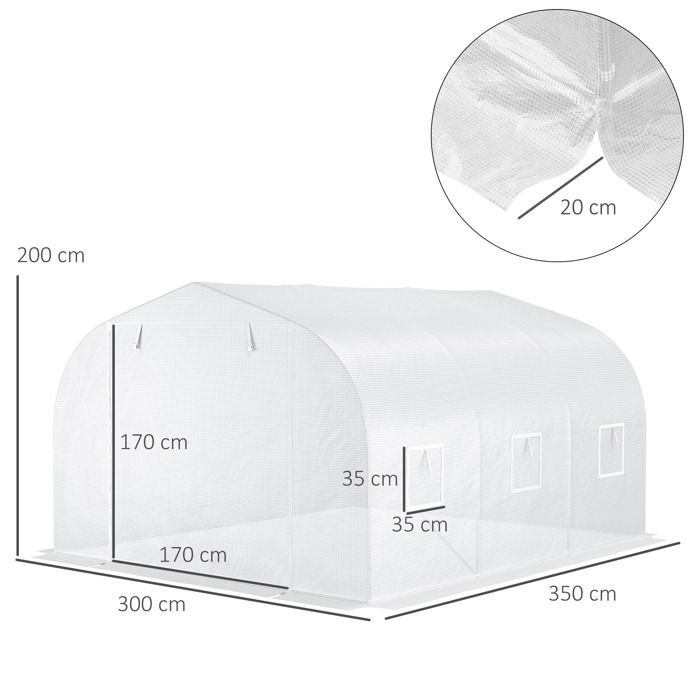 Invernadero tipo túnel para jardín - OUTSUNNY - 3,5 m de largo x 3 m de ancho x 2 m de alto - Cubierta de PE de alta densidad - Protección UV