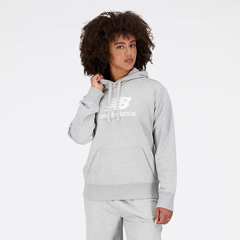 Moletom feminino Essentials com logo empilhado - Cinza mesclado