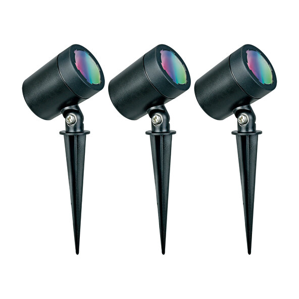 Smarte LED-Gartenspots Flores Gen2, λευκό + χρώμα, σετ 3er