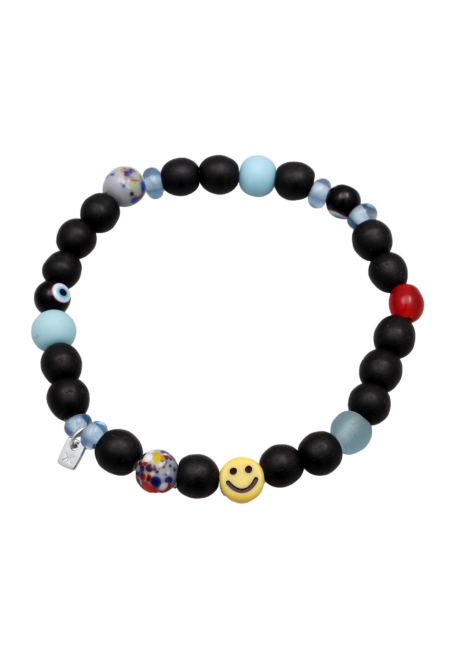 KUZZOI Kuzzoi Bracelet Hommes Evil Eye Perles de Verre Argent Sterling 925 Noir 19 cm