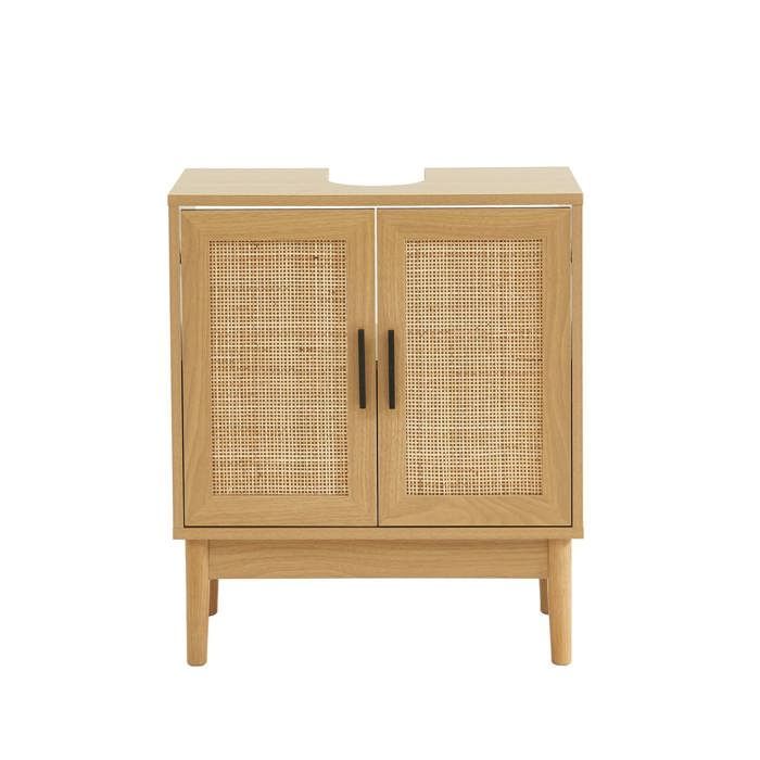 Mueble de baño AMANA con efecto roble y estructura de ratán, 60 cm de ancho - Madera