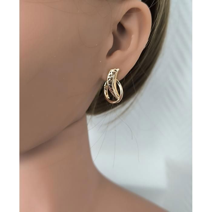 Boucles d'Oreilles - Femme - Dormeuses - Anglaises - Tranche - Ajourée - Plaqué Or Jaune 750/1000 - 24 x 12 mm