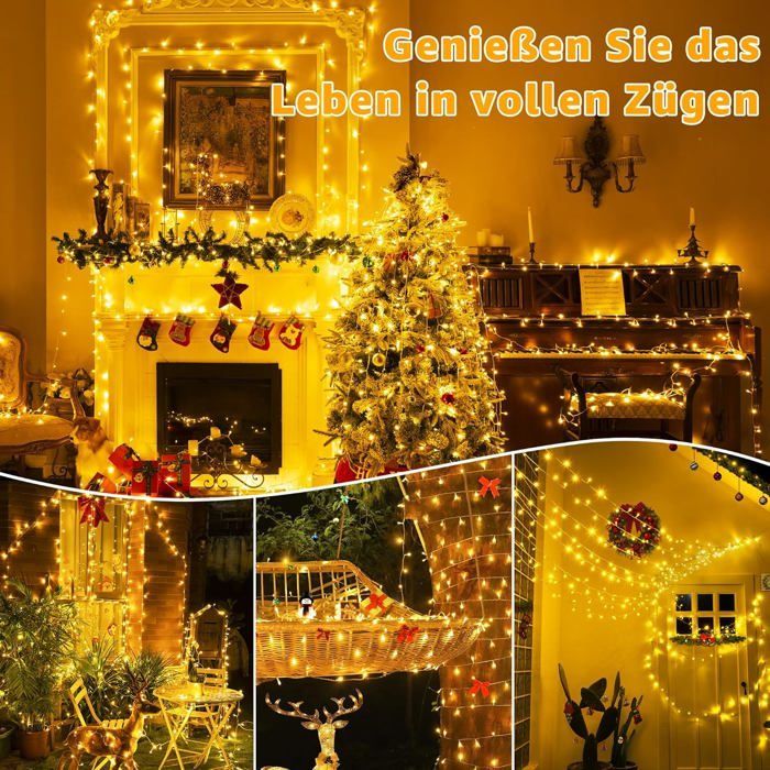 Luci natalizie da esterno a batteria, 8 m, 100 LED, luci per albero di Natale, impermeabili.