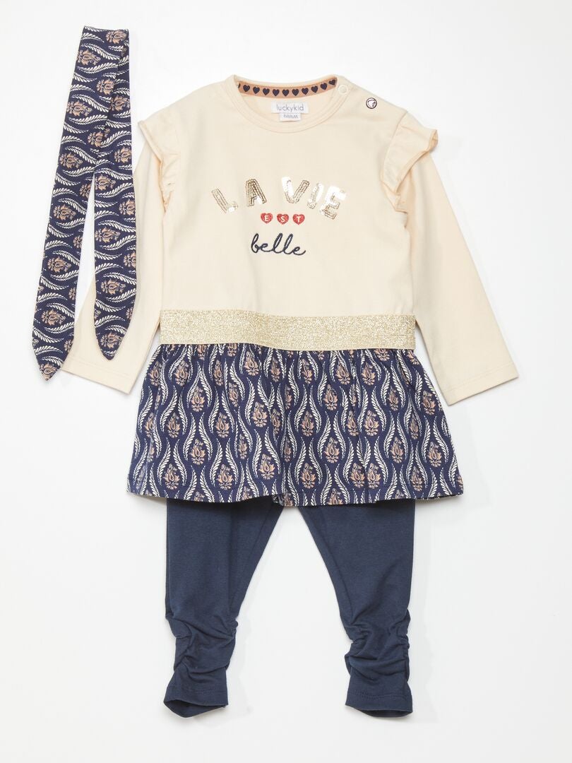 Jurk + legging + haarband set - BEIGE
