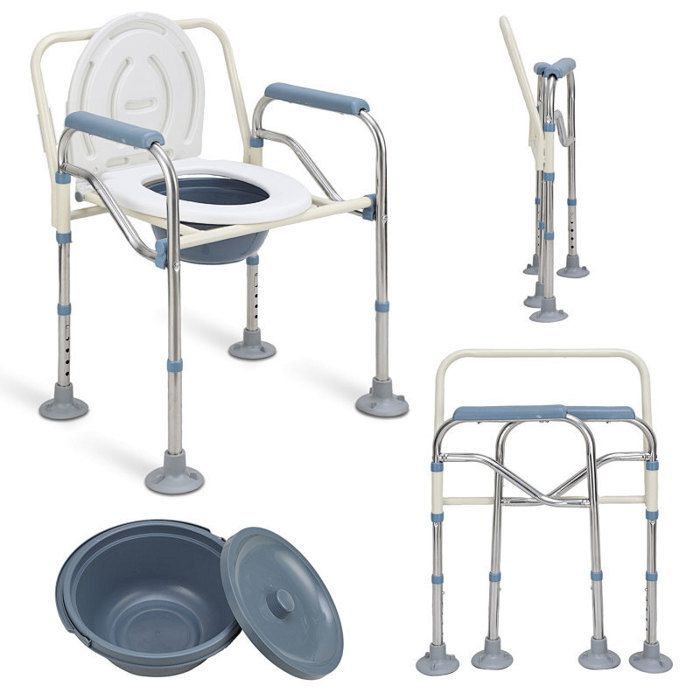 Silla inodoro, cubo higiénico, capacidad de 150 kg, altura regulable, segura, cubo incluido, fija, silla de ducha, silla de baño