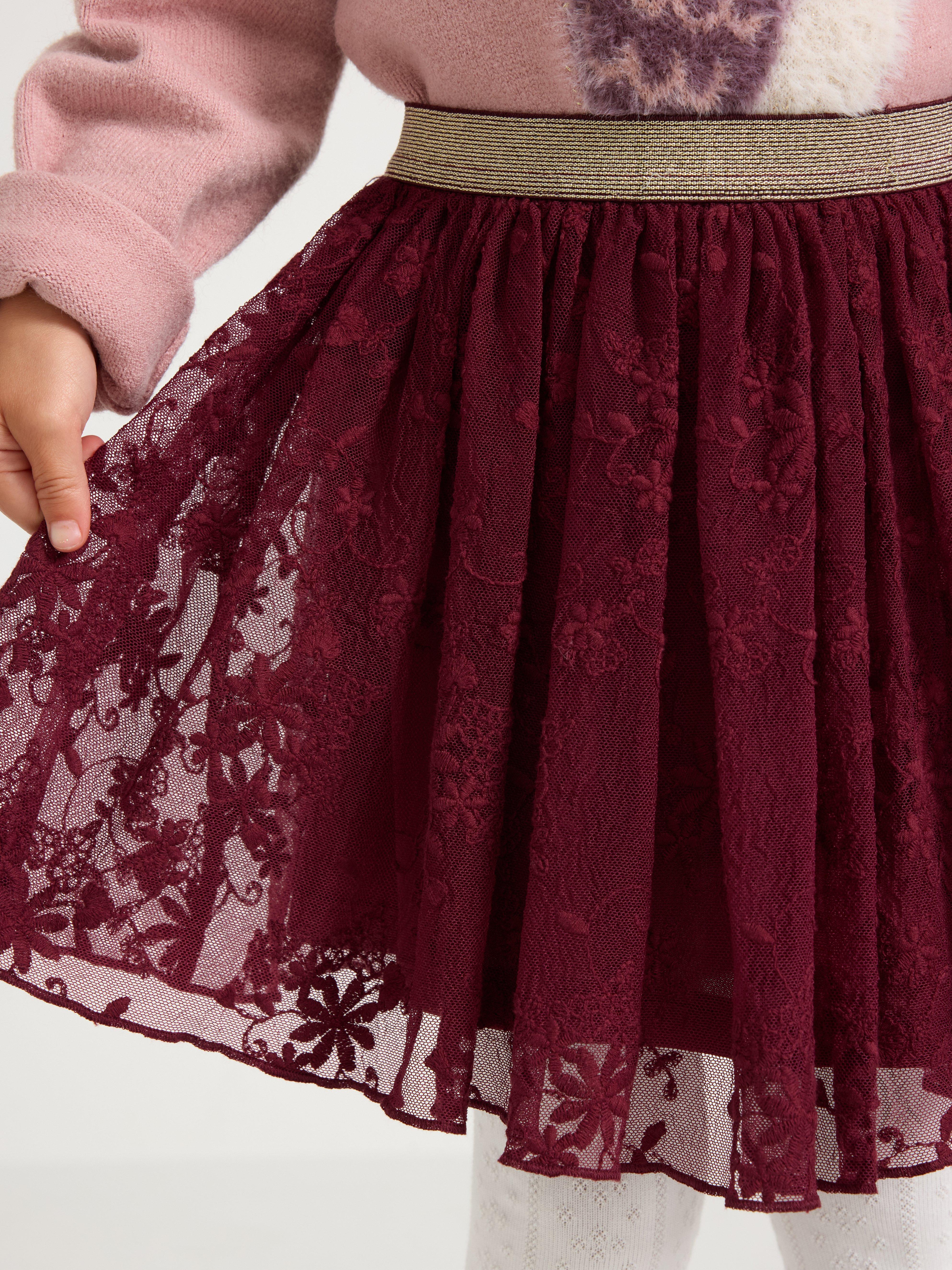 Saia de renda vermelho escuro