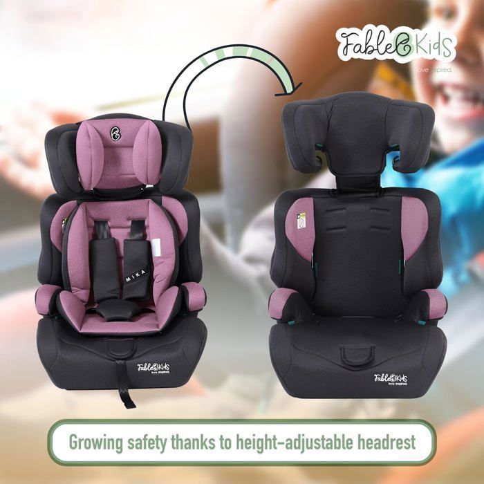 Seggiolino auto per bambini FableKids | Cintura di sicurezza a 3 punti | Seggiolino auto per bambini da 76 a 150 cm | Rosa