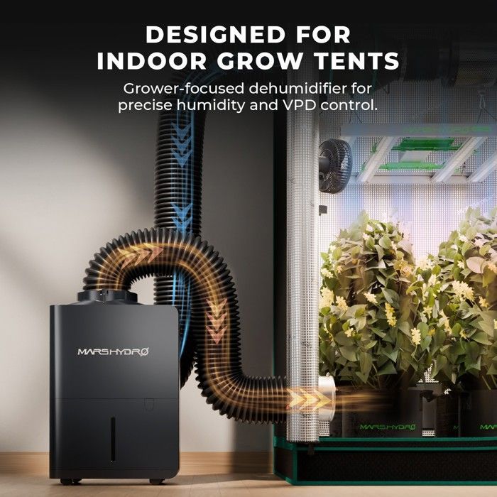 Mars Hydro luchtontvochtiger met een capaciteit van 12 liter per dag voor intelligente besturing van uw kweekruimte via iControl 2.0.