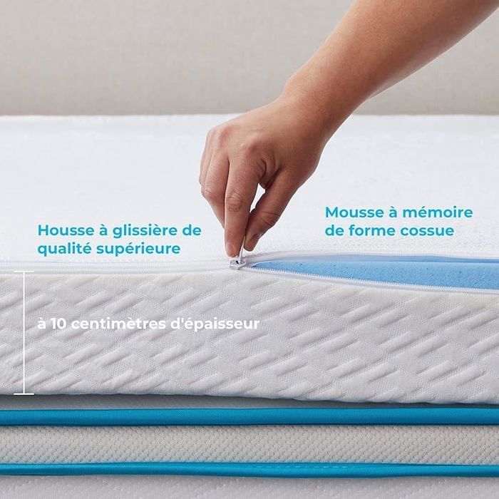 Cubrecolchón de espuma viscoelástica de 100 x 200 cm | 10 cm de grosor | Con gel refrescante y funda lavable | 10 cm | Sensor de imagen CCD de 10