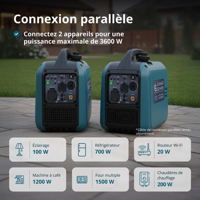 Groupe électrogène Inverter (gaz/essence)2,0 kW Könner & Söhnen KS 1900iG S Eco-Mode Portable