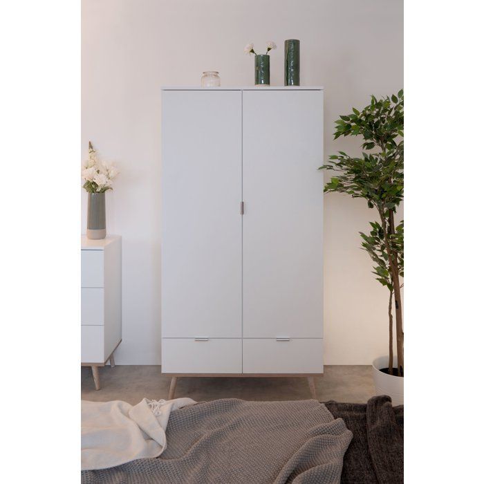 Bedroom wardrobe - GÖTEBORG 61 - Sonoma oak / White - 2 hinged doors - 90 x 55 x 180 cm