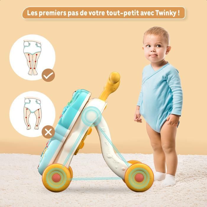 Twinky Luxe Loopwagen - TWINKY - Roze - Babywandelwagen met interactief speelgoed - Verstelbare snelheidsrem en afneembare telefoon